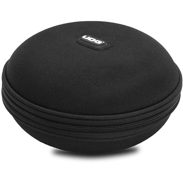 Small UDG Creator headphone case in black with zip closure, designed for protecting and carrying headphones.