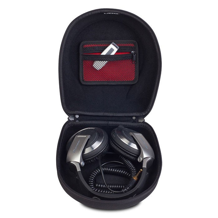 Large UDG Creator headphone hardcase in black, designed for protecting headphones with a durable exterior and secure zipper closure.
