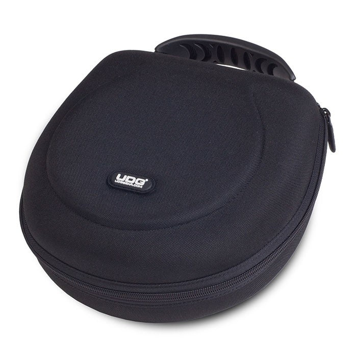 Large UDG Creator headphone hardcase in black, designed for safe storage and transport of headphones.