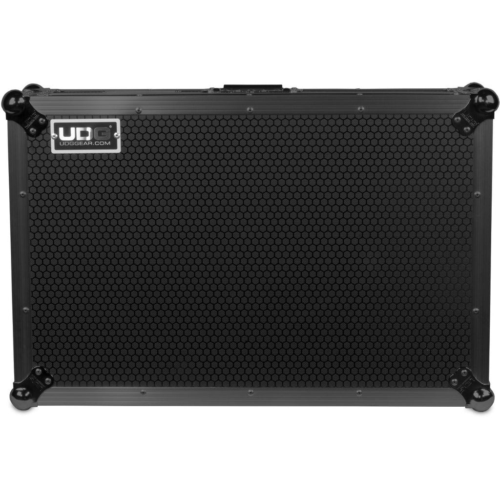 UDG Ultimate Flight Case for Pioneer XDJ-RR DJ controller with laptop shelf in black, sturdy protective DJ flight case.