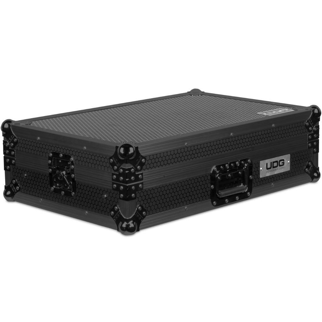 UDG Ultimate Flight Case for Pioneer XDJ-RR with laptop shelf in black, durable DJ flight case for secure equipment transport.