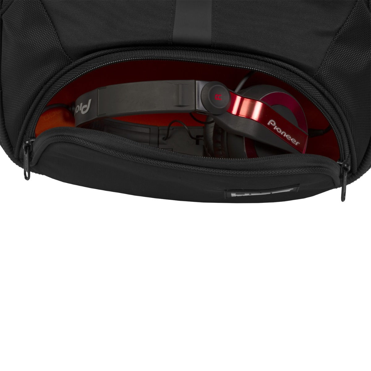 UDG Ultimate Backpack Slim black DJ backpack with multiple compartments and padded straps for comfortable transport.