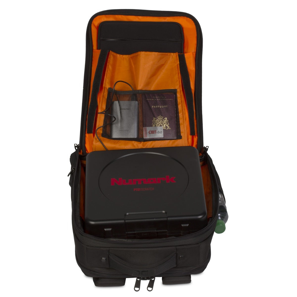 UDG Ultimate Backpack Slim Black for DJs, with multiple compartments and padded straps, designed for music gear and laptop storage.