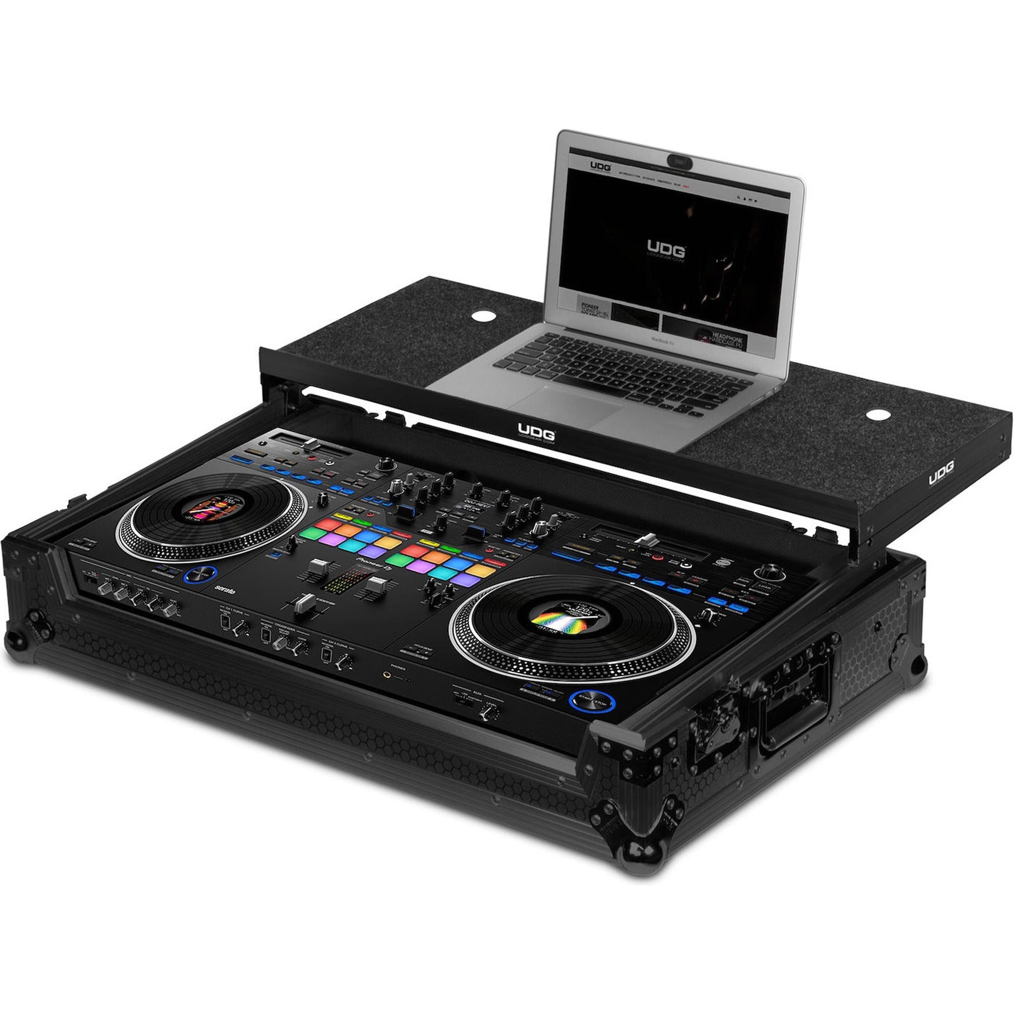 UDG Ultimate Flight Case Pioneer DDJ-REV7 Black Plus (Laptop Shelf + Wheels, U91077BL) - Soundium
