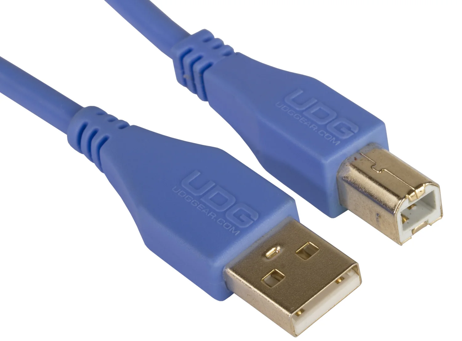 UDG Ultimate Audio USB 2.0 A-B straight light blue 2m audio cable on white background