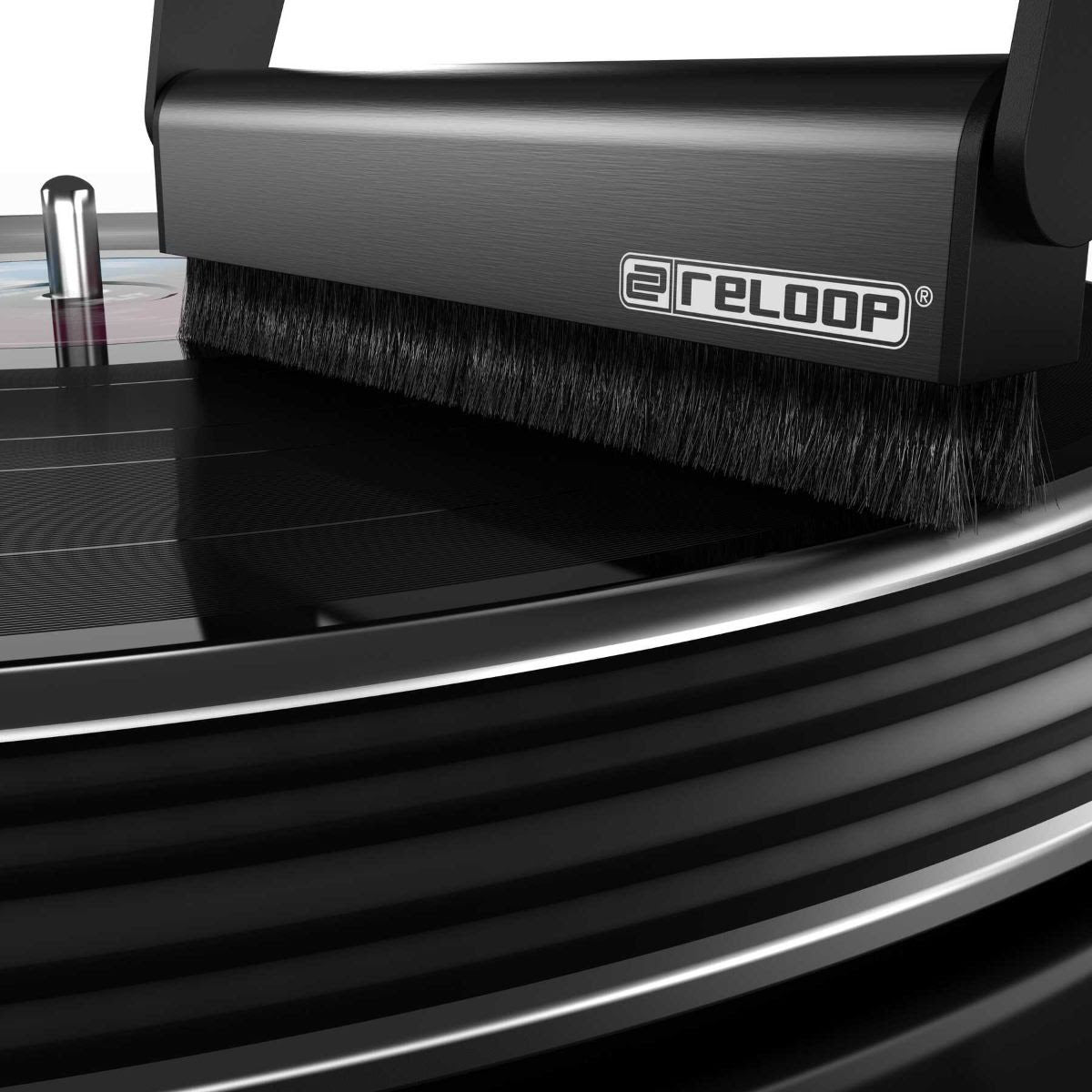 Reloop Premium Vinyl and Stylus Cleaning Set with record brushes and cleaning tools on a white background.