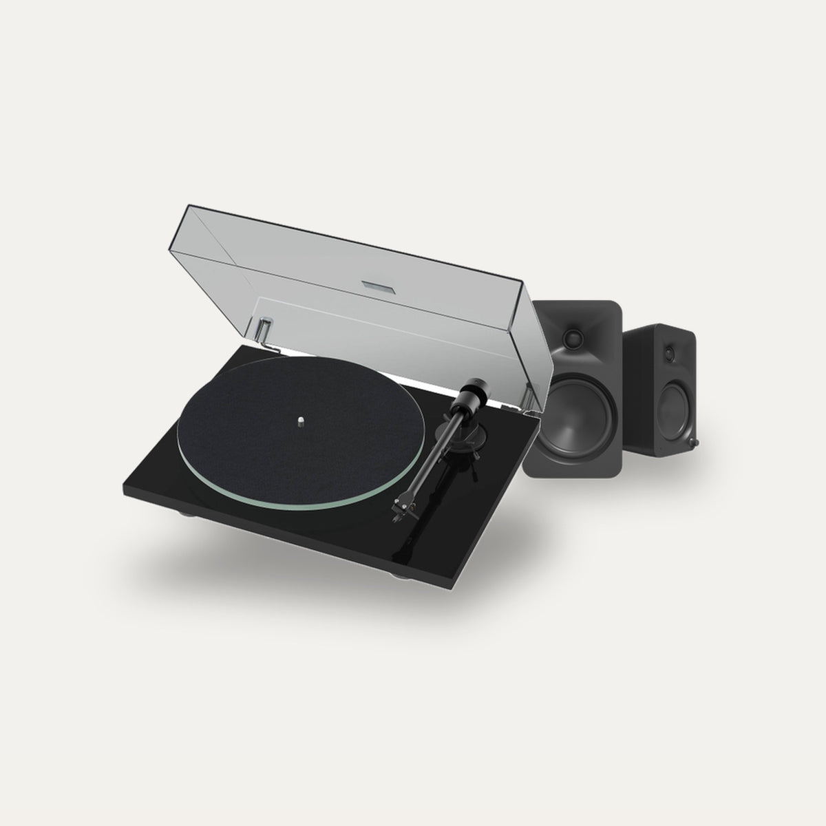 Pro-Ject T1 EVO + Kanto Audio Ora 4 Vinyl Setup – Turntable Finish High Gloss, Speaker Finish Matte Black