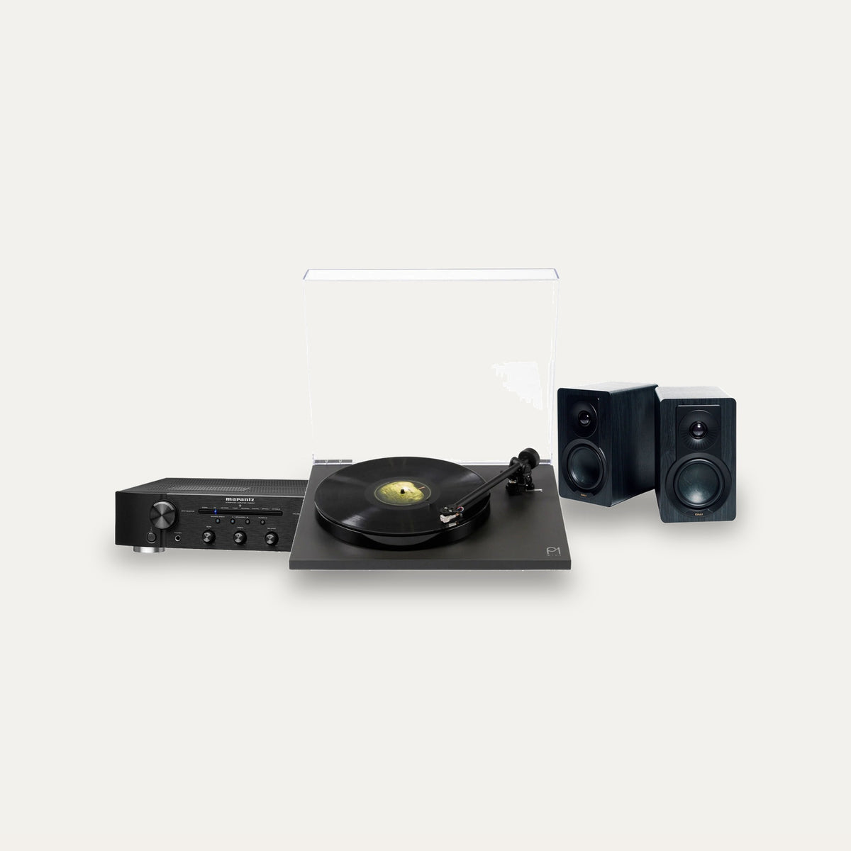 Rega Planar 1 Plus + Marantz PM6007 + Dali Kupid Vinyl Hi-Fi System – Turntable Finish Matte Black, Speaker Finish Black Ash