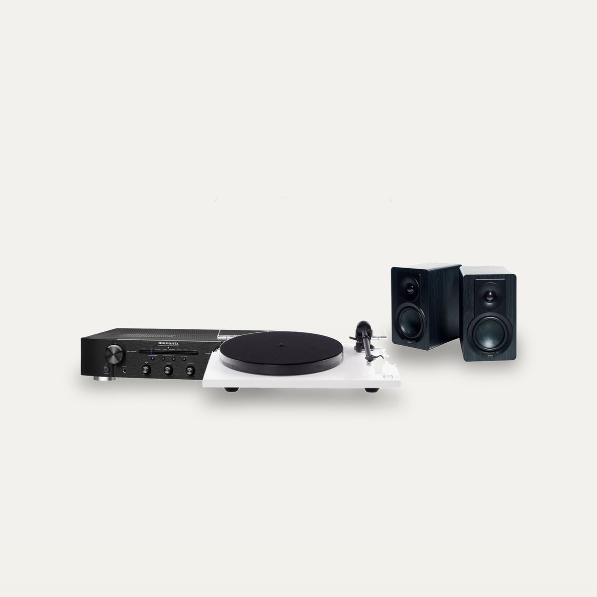 Rega Planar 1 Plus + Marantz PM6007 + Dali Kupid Vinyl Hi-Fi System – Turntable Finish Matte White, Speaker Finish Black Ash