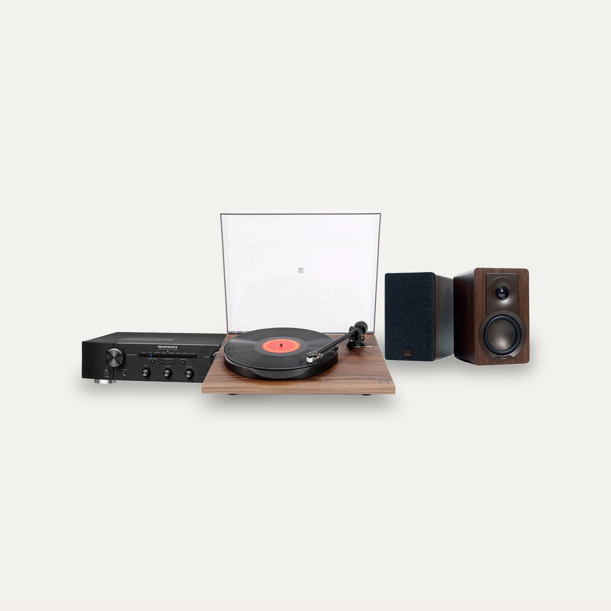 Rega Planar 1 Plus + Marantz PM6007 + Dali Kupid Vinyl Hi-Fi System – Turntable Finish Walnut, Speaker Finish Walnut