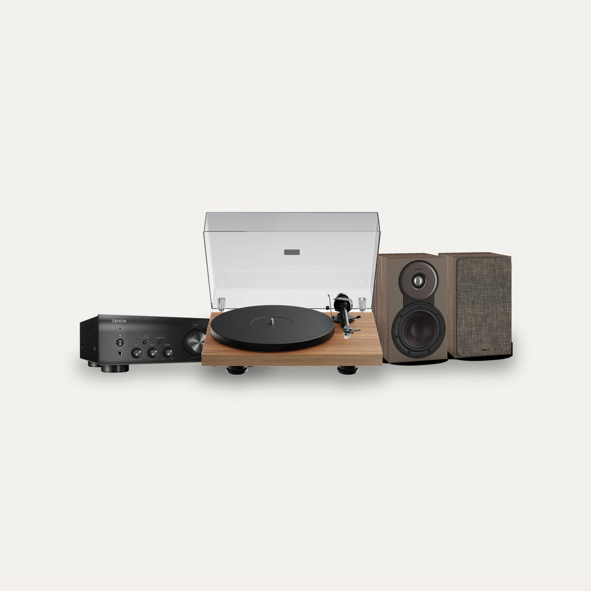 Pro-Ject Debut EVO 2 + Denon PMA-600NE + Dali Sonik 1 Vinyl Hi-Fi System – Turntable Finish Walnut, Speaker Finish Walnut