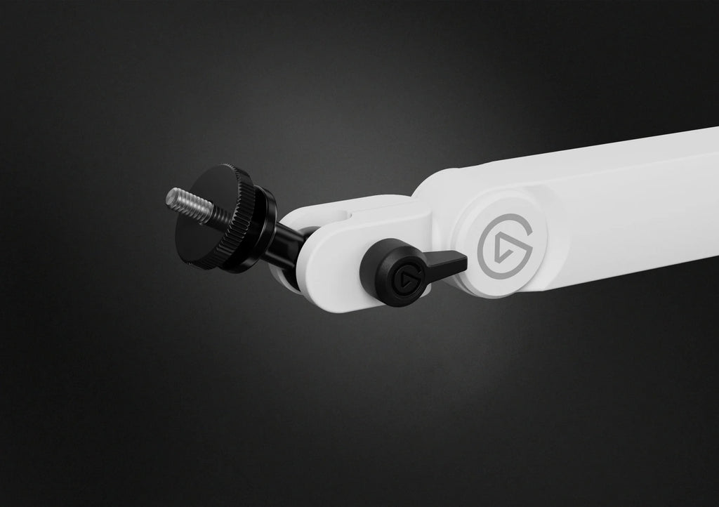 Elgato Wave Mic Arm Pro in white, a professional broadcast microphone arm with adjustable joints and sleek design.