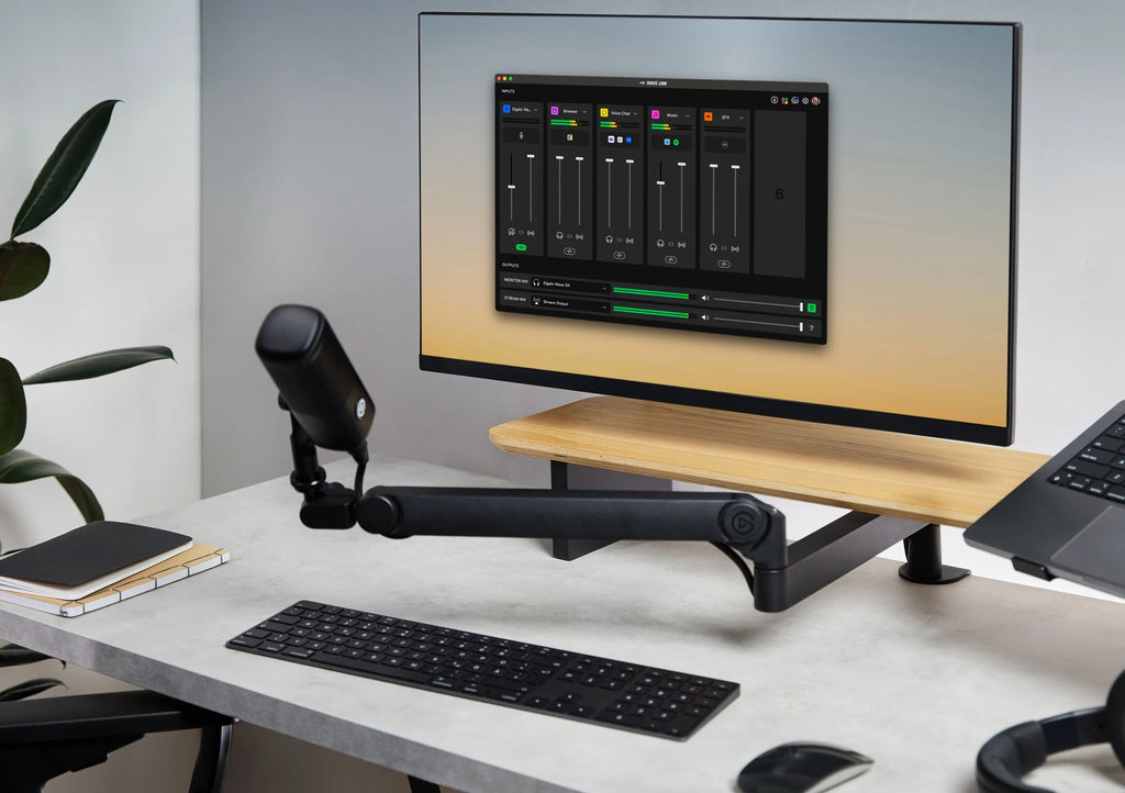 Elgato Wave Mic Arm Pro in black, a professional broadcast microphone arm with adjustable joints and sleek design.