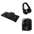 AlphaTheta XDJ-AZ Reference DJ bundle featuring a professional DJ controller with jog wheels, buttons, and colorful LED lighting.
