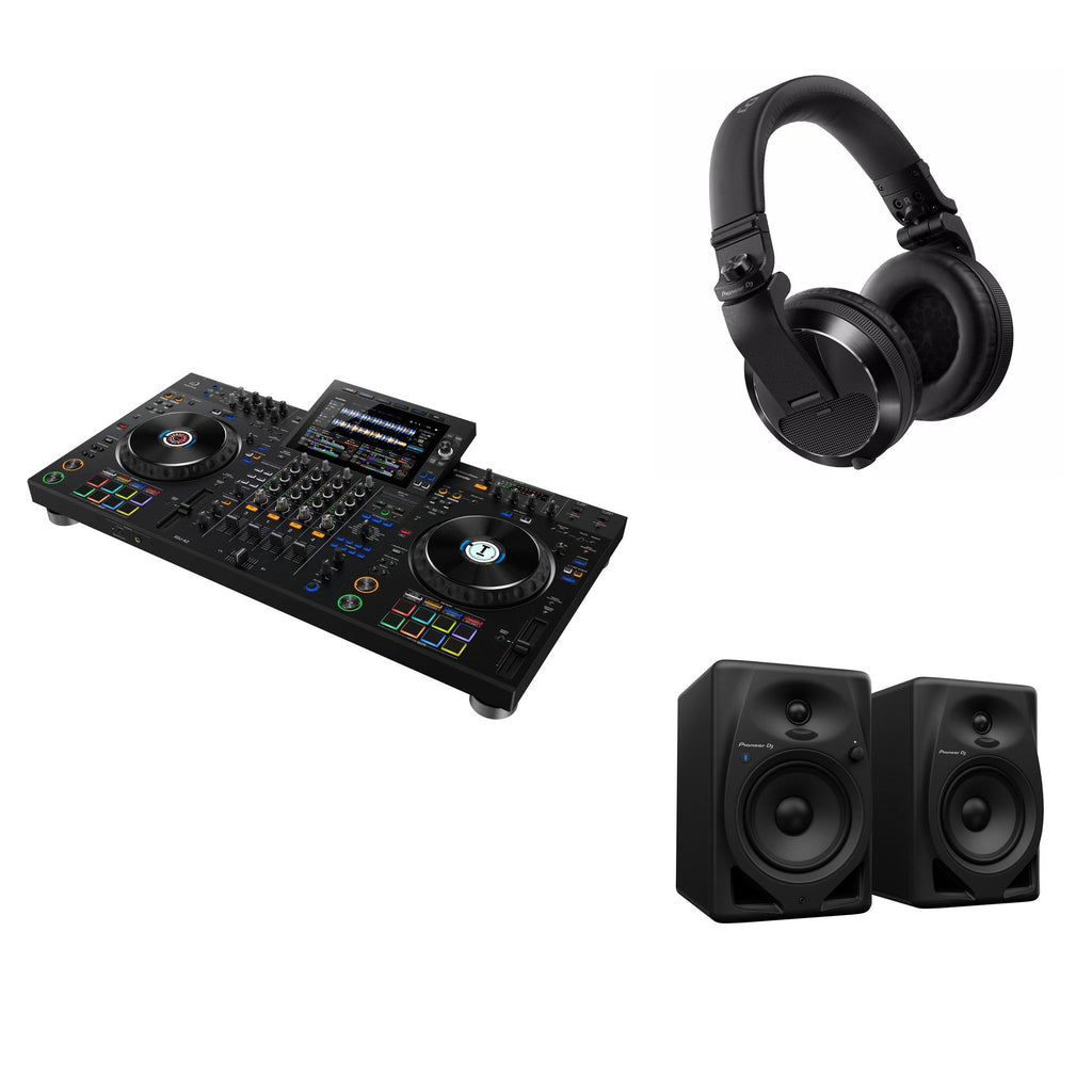 AlphaTheta XDJ-AZ Studio DJ bundle with professional DJ controller, mixer, and headphones for mixing and music performance.