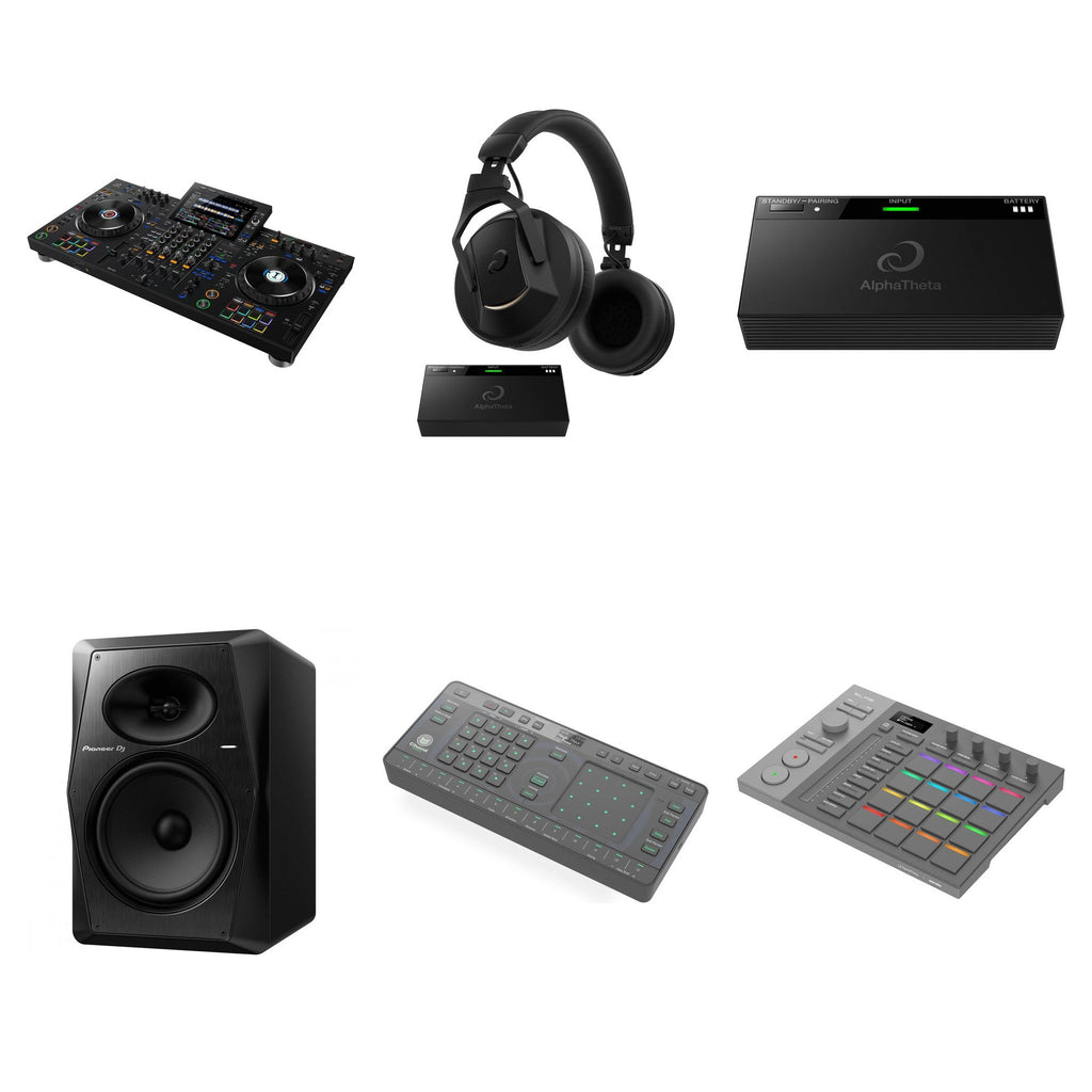 AlphaTheta XDJ-AZ Ultimate DJ bundle featuring professional DJ controllers and equipment for mixing and performance.