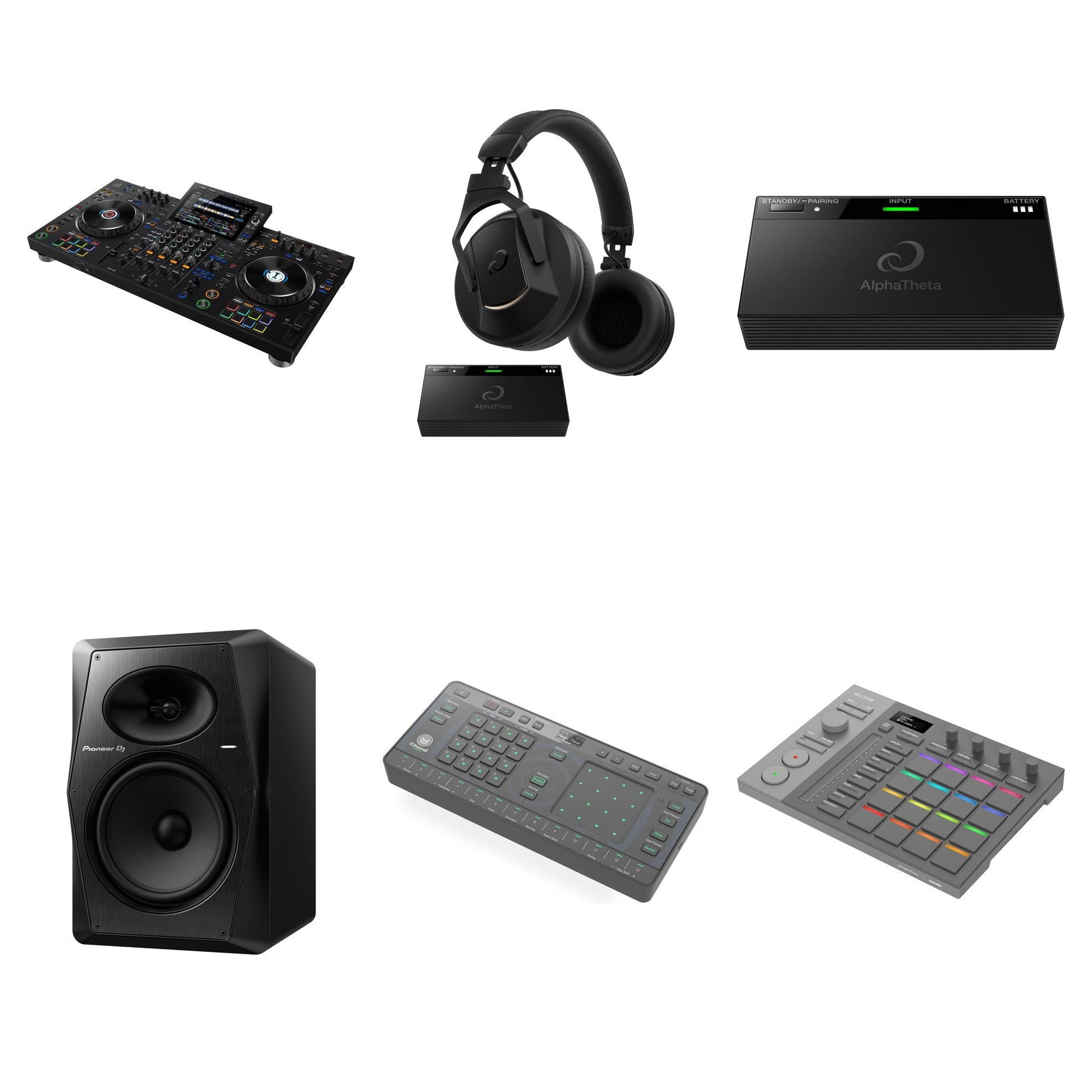 AlphaTheta XDJ-AZ Ultimate DJ bundle featuring professional DJ equipment with dual jog wheels and multiple control options.