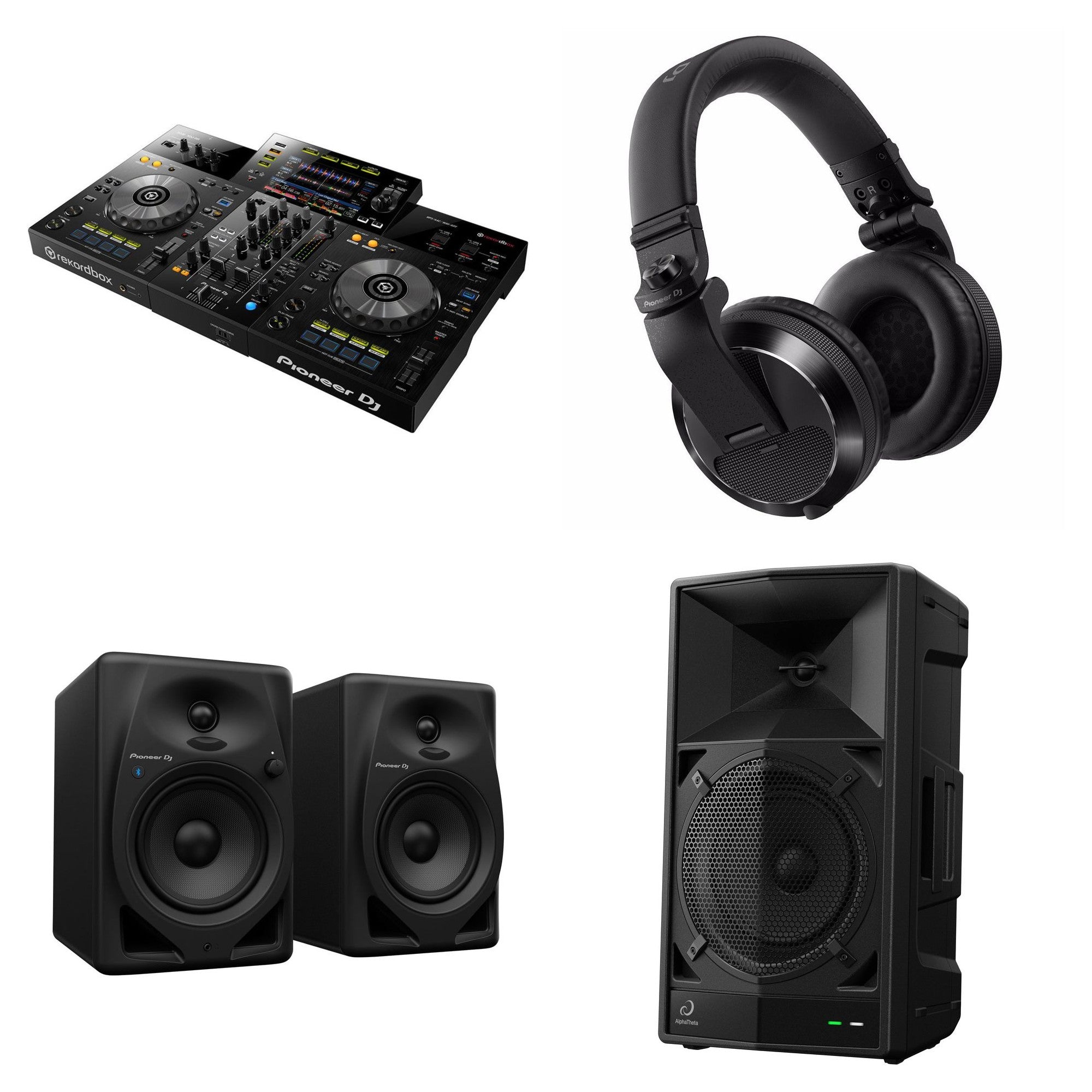 Pioneer DJ XDJ-RR Complete DJ bundle with two DJ controllers, headphones, and accessories for professional mixing setup.