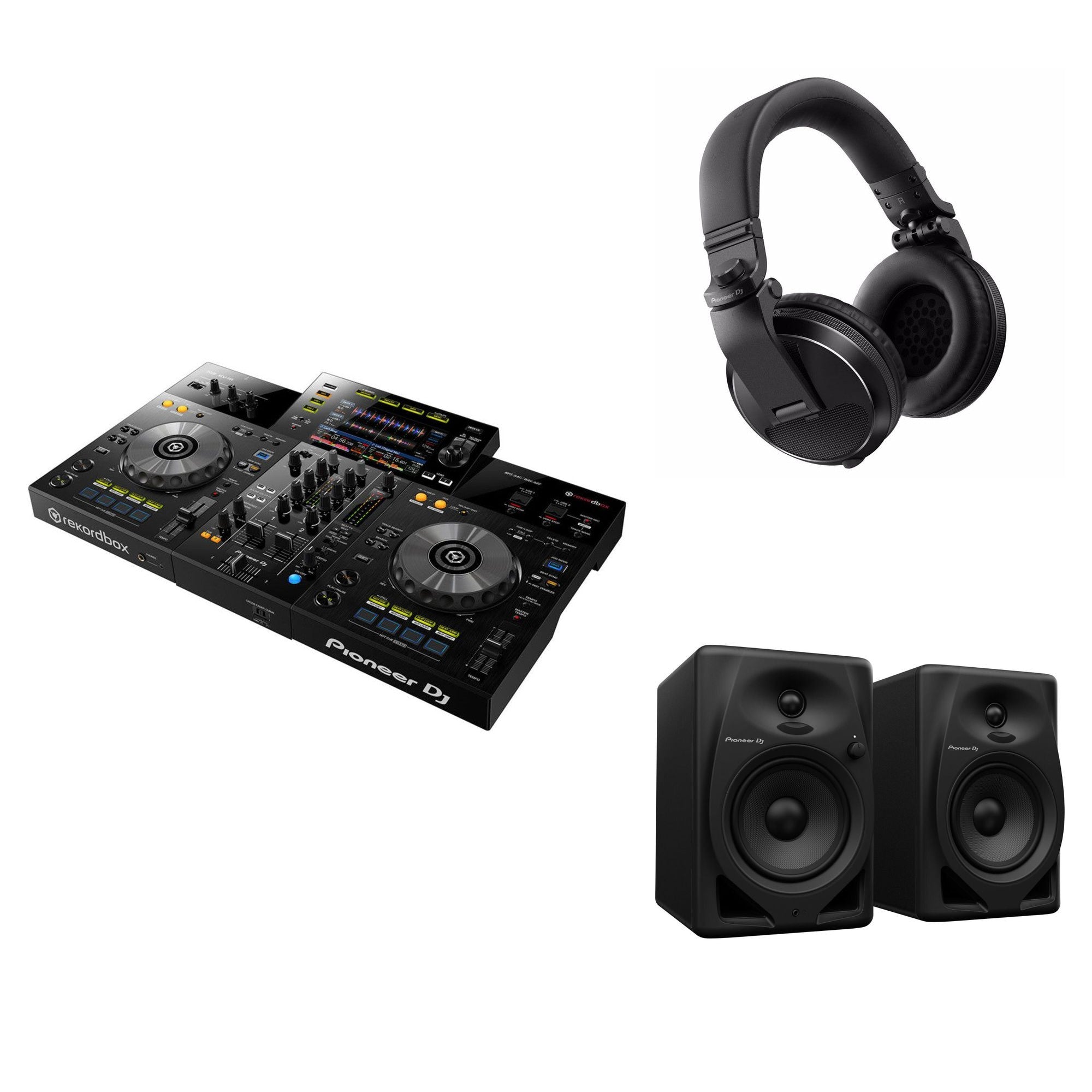 Pioneer DJ XDJ-RR Home Studio DJ bundle with mixer, turntables, and accessories for a complete DJ setup.