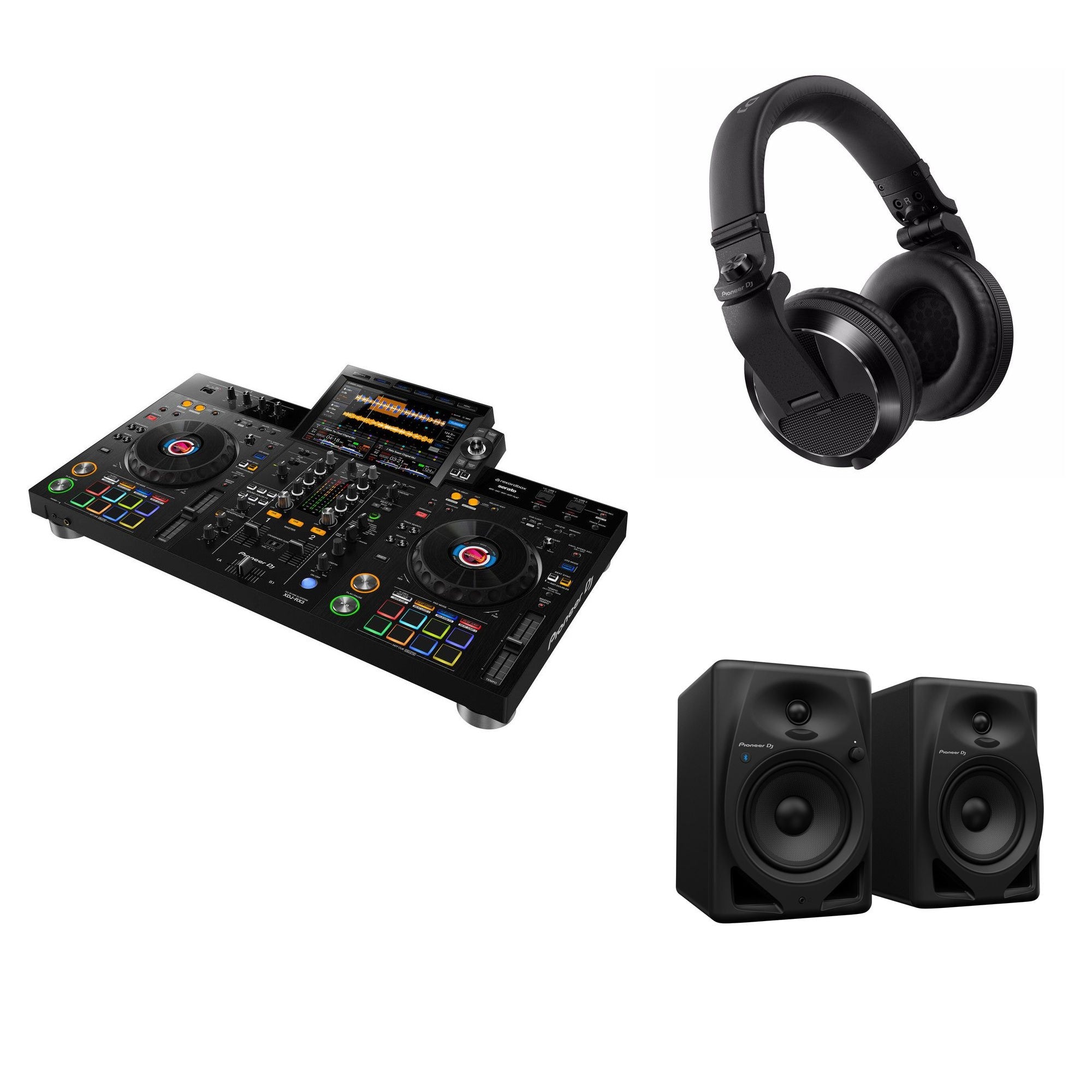Pioneer DJ XDJ-RX3 Pro Studio DJ bundle with dual turntables, mixer, and accessories for professional DJ setups.