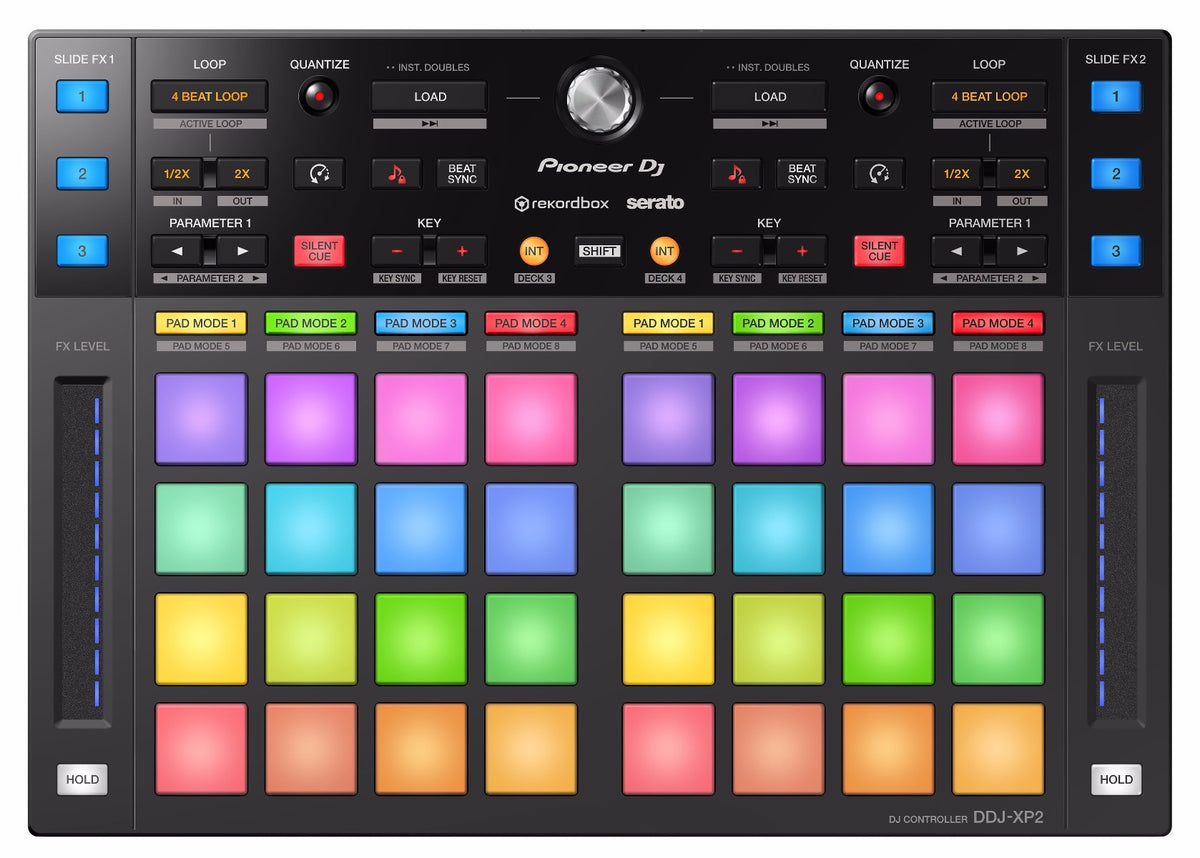 Pioneer DJ DDJ-XP2 DJ effects controller with various knobs and buttons for professional music mixing and effects.
