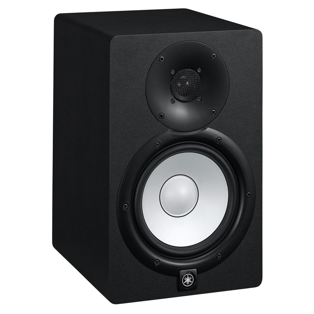 Yamaha HS7 active nearfield monitor with a sleek white cone and black casing, ideal for studio sound monitoring.
