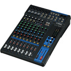 Yamaha MG12 analog mixer with multiple input channels and control knobs, used for professional audio mixing.
