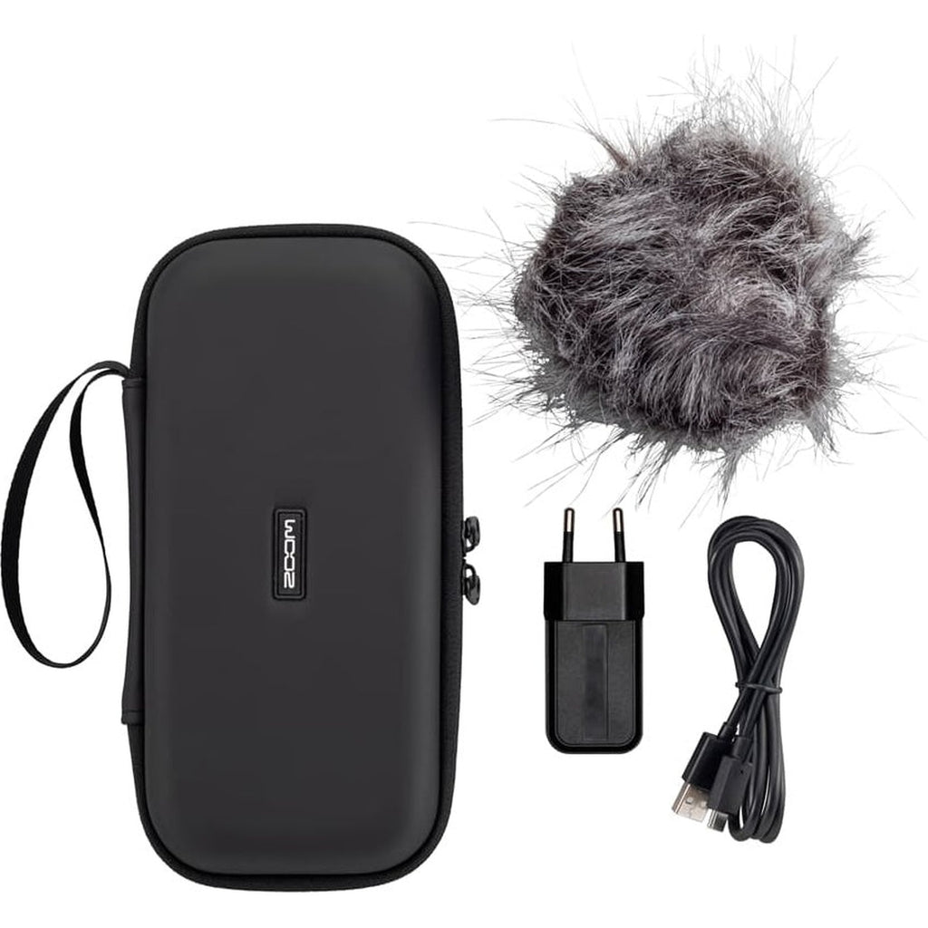 Zoom APH-6e digital recorder with built-in microphone and controls, shown in a close-up shot.