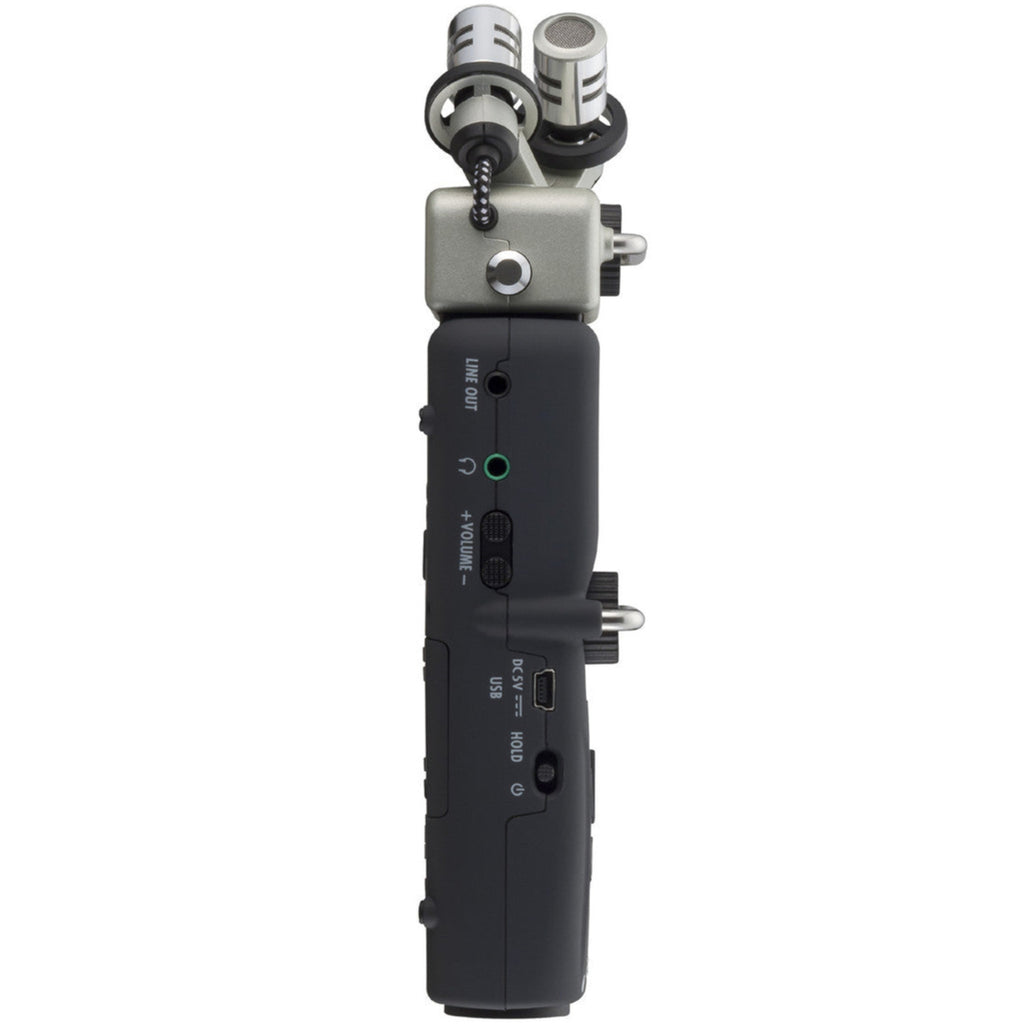 Zoom H5 digital recorder with interchangeable microphone capsules and compact handheld design.