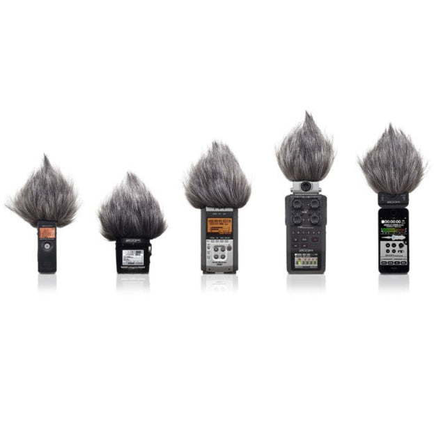 Zoom WSU-1 hairy windscreens for recorder accessories, showing the furry windscreen designed to reduce wind noise on audio recordings.